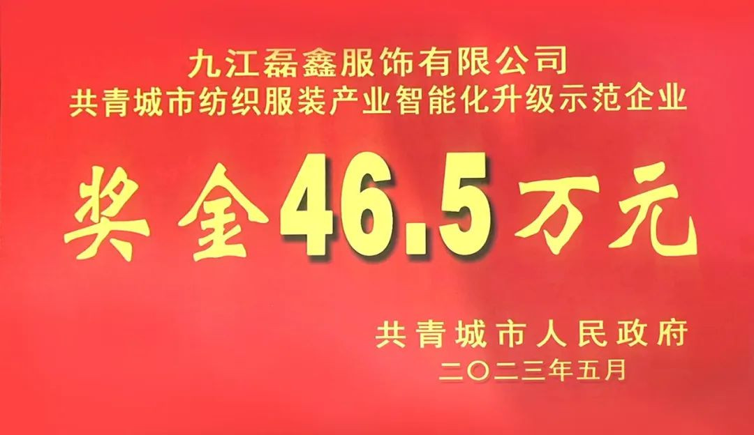 客戶新聞 | 磊鑫服飾榮獲紡織服裝產(chǎn)業(yè)智能化升級示范企業(yè)！